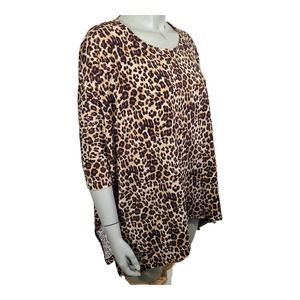 Chico's Leopard Animal Print Stretch Short Sleeve Cropped Shirt Pinup Rockabilly